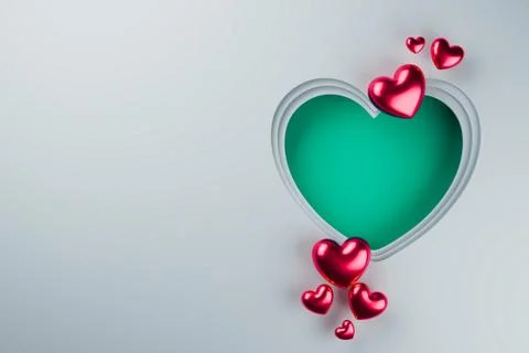 Teal heart frame with small balloons on white background. Stock Illustration