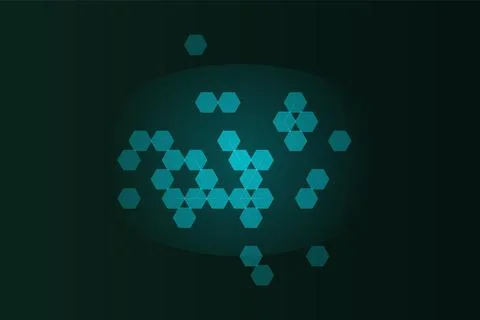 Teal hexagons cluster on dark background abstract technology science design. Stock Illustration