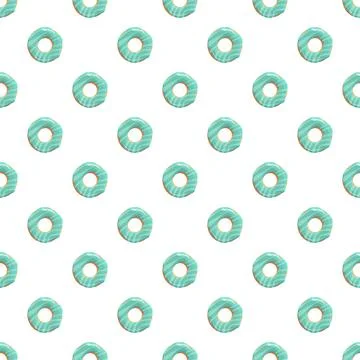 Teal icing donuts creating sweet seamless background pattern 스톡 일러스트
