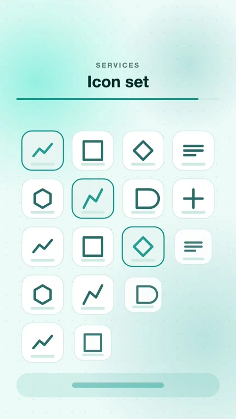 Teal Icon Grid In A Diagonal Wave Vertical Animated Background For Service Stock Footage 343854904