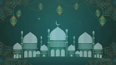 Teal Islamic Geometric Mosque with Hanging Lanterns Stock-Footage 336013583