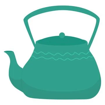 Teal kettle with a simple design and decorative wave pattern. Kitchenware for Stockillustratie