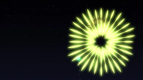 Teal Lime two fireworks bursting left and right in turn on a starry night sky Stock-Footage 348333368