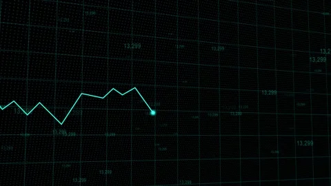 Teal line graph showing fluctuating data points on dark grid animated backg.. Stock Footage 337365998