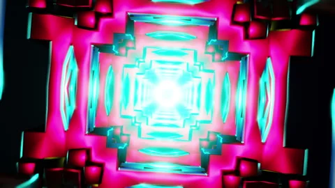 Teal mandala tunnel VJ loop with magenta accents and pulsating kaleidoscopic Stock Footage 329865454