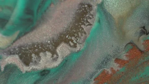 Teal mint turquoise colored background. Shiny liquid paint flowing macro shot Stock Footage 145539597