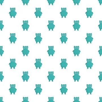 Teal monster creatures repeating pattern on white background 库存插图