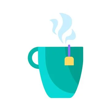 Teal mug tea bag hot drink steam flat icon Stock Illustration