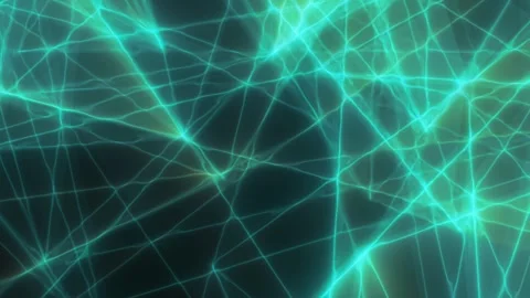 Teal neon network grid with connected lines and nodes on dark background Stock Footage 329997846