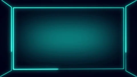 Teal neon rectangle frame with gradient background. Professional teal neon .. Stock Footage 338240463