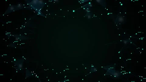 Teal network nodes framing dark center copy space technology Stock Footage 338066030