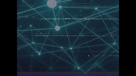 Teal nodes and thin links shifting, larger node rising and causing radial 動画素材 335731935