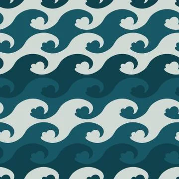 Teal ocean waves seamless vector pattern Stock Illustration