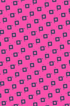 Teal outlined squares and tiny accents repeat across a hot pink background,.. Stock Illustration