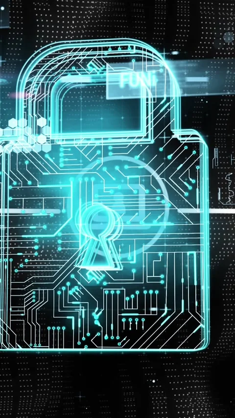 Teal padlock technology on black background 動画素材 342704205
