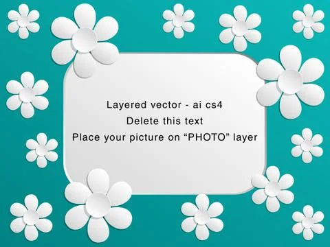 Teal photo frame (rectangle) - white flowers Stock Illustration