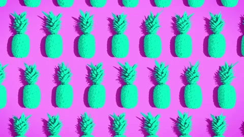 Teal pineapples on a purple background as a summer background Stock Footage 237109707