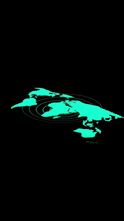 Teal Pix elated World Map with Shadow on vertical mobile video Black Backgr.. Stock Footage 344731147