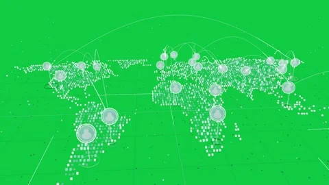 On teal points condensing, global network assembling, linking nodes to show Stock Footage 337127272