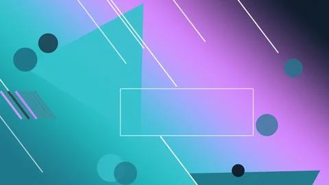 Teal-to-purple abstract gradient with thin geometric frames, floating circl.. Stock Illustration