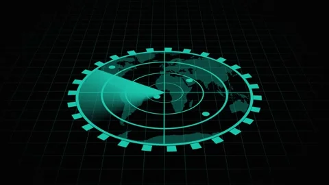 Teal Radar Screen with World Map Overlay... | Stock Video | Pond5
