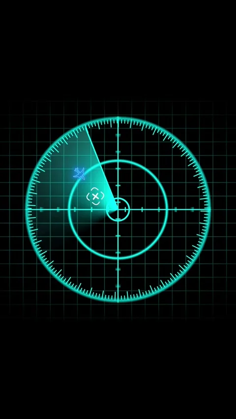 Teal radar tracking interface. Vertical video seamless VFX game design. Mil.. Stock Footage 341614204