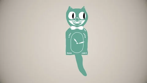 Teal Retro Cat Clock Animation Loop Stock Footage 166584562