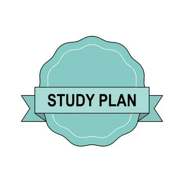Teal round study plan ribbon badge sticker for education organization. Stock Illustration