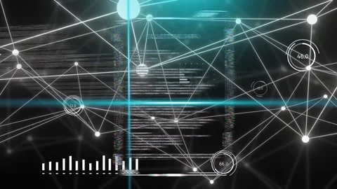 Teal scanline starting scan, central HUD panel revealing code, updating gauges Video stock 335211528