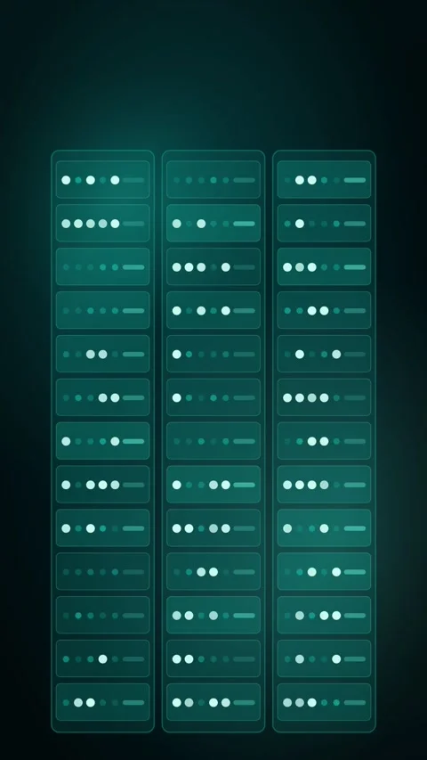 Teal Server Bays With Blinking Indicators Vertical Seamless Loop Animated Stock Footage 344007317