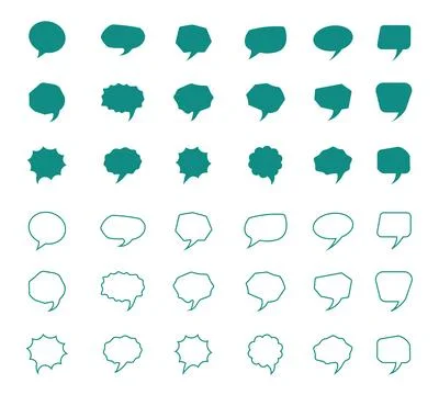 Teal speech bubble shapes various styles and outlines on white background t.. Stock Illustration