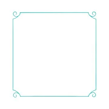 Teal Square Frame with Curly Corners on White Background Stock Illustration