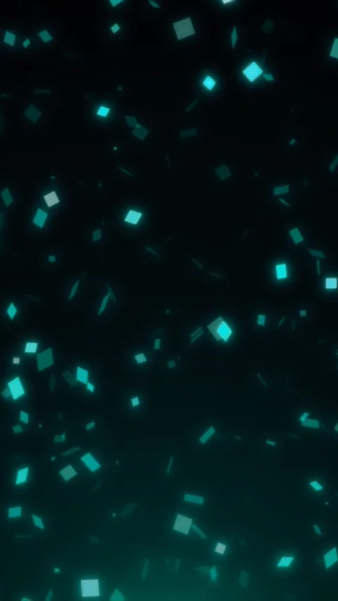 Teal squares drift and spin against a black background. Stock Footage 317405676