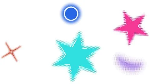 Teal star and blue circle with halftone effects isolated on transparent bac.. Stock Illustration