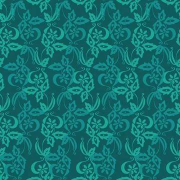 A teal stylized flourish seamless vector pattern Stock Illustration
