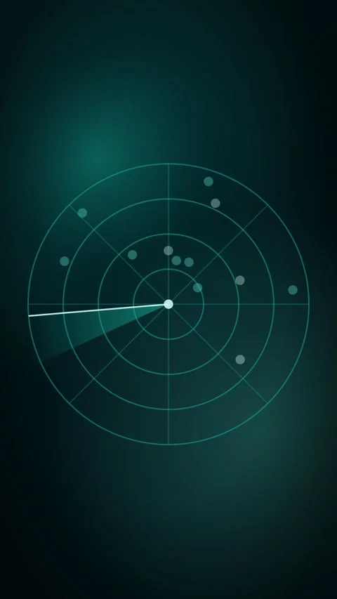 Teal Sweeping Radar With Fading Echoes Vertical Seamless Loop Animated Stock Footage 344007308