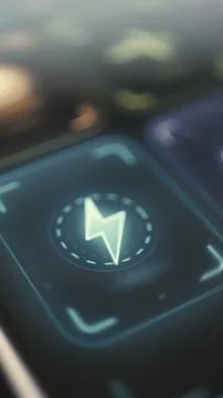 Teal technology control highlights a lightning icon for compute power Stock Photos