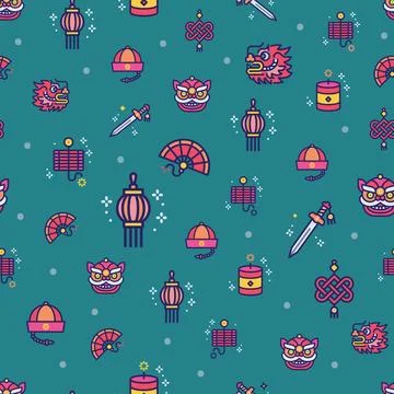 Teal vector chinese new year repeat pattern background design Stock Illustration