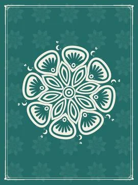 Teal vertical background with a subtle repeating flower pattern, cream orna.. Stock Illustration