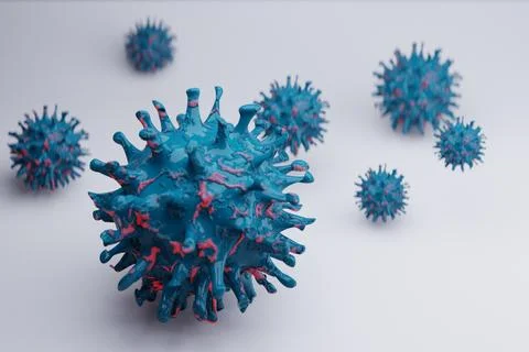 Teal virus particles on white background, microscopic view, medical research Stock Illustration