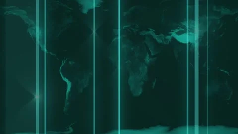 Teal World Map with Subtle Texture and Vertical Lines in a Dark Setting ear.. Stock Footage 332992780