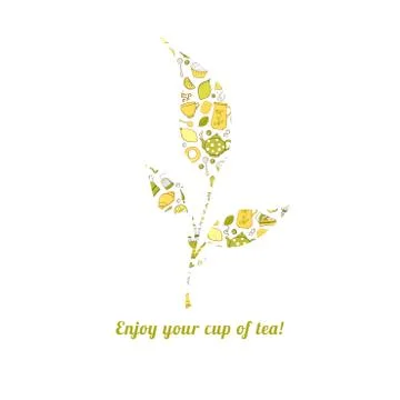 Tealeaf with tea pattern isolated  background Stock Illustration