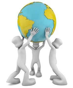 Team 3d characters holding a large globe. Stock Illustration