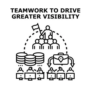 Team achieving business visibility through teamwork and digital marketing Stock Illustration