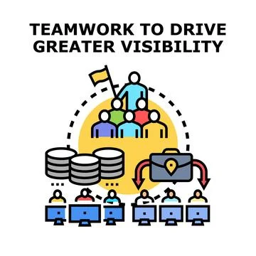 Team achieving business visibility through teamwork and digital marketing Stock Illustration