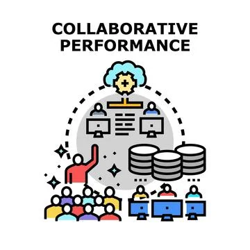 Team achieving collaborative performance and cloud computing concept Stockillustratie