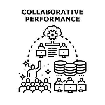 Team achieving collaborative performance and cloud computing concept Stock Illustration