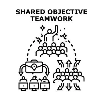 Team achieving shared objective with collaborative workflow Stock Illustration
