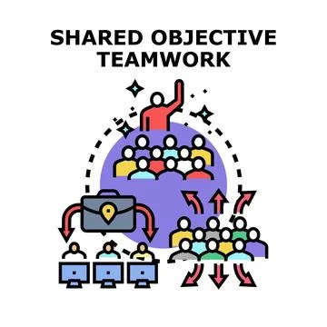 Team achieving shared objective with collaborative workflow Illustrazione stock
