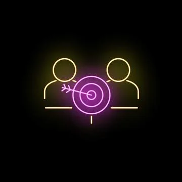 Team achieving target goal together neon icon Stock Illustration